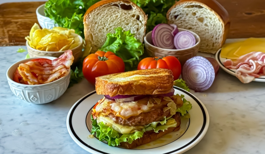 Burger di vitello con pan brioche e chips